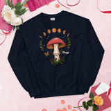 Moon Phases Aesthetic Goblincore & Spacecore Sweatshirt - Fairycore, Cottagecore Pullover for Mushroom Hunter & Astronomy Enthusiast - Navy