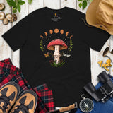 Moon Phases Aesthetic Goblincore & Spacecore T-Shirt - Fairycore, Cottagecore Tee for Forager, Mushroom Hunter & Astronomy Enthusiast - Black