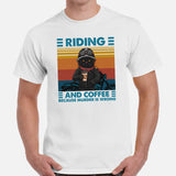 Funny Motorcycle T-Shirt - Black Cat Shirt - Motorhead Shirt - Gift for Coffee Lover & Biker - Riding & Coffee Because Murder Is Wrong Tee - White, Men