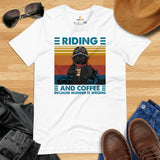 Funny Motorcycle T-Shirt - Black Cat Shirt - Motorhead Shirt - Gift for Coffee Lover & Biker - Riding & Coffee Because Murder Is Wrong Tee - White