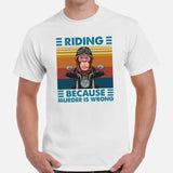 Monkey Shirt - Funny Motorcycle T-Shirt - Motorbike Riding Shirt - Motorhead Shirt - Gift for Biker - Riding Because Murder Is Wrong Shirt - White, Men