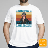 Motorcycle Gear - Gifts for Motorbike Riders - Moto Gears, Attire - Funny Riding & Coffee Because Murder Is Wrong Monkey Biker T-Shirt - White, Plus Size