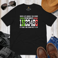 Funny Motorcycle T-Shirt - Moto Riding Shirt - Motorhead Shirt - Presents for Bikers, Motorcycle Riders - It's Only One Down Rest It Up Tee - Black