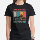 Motorcycle Gear - Gifts for Motorbike Riders - Moto Riding Gears, Biker Attire, Clothing - Funny May Start Talking About Motorbikes Tee - Black, Women