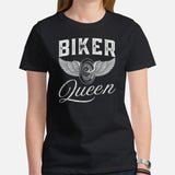 Motorcycle Gear - Unique Gifts for Her, Motorbike Riders - Moto Riding Gears, Biker Attire, Clothing, Outfit - Funny Biker Queen Tee - Black, Women