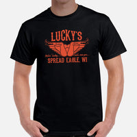 Motorcycle Gear - Unique Gifts for Him, Motorbike Riders - Moto Riding Gears, Biker Attire, Clothing - Funny Lucky's Spread Eagle Tee - Black, Men