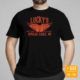 Motorcycle Gear - Unique Gifts for Him, Motorbike Riders - Moto Riding Gears, Biker Attire, Clothing - Funny Lucky's Spread Eagle Tee - Black, Plus Size