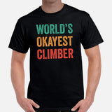 Mountaineering Shirt - Gifts for Climbers, Hikers, Outdoorsy Mountain Men - Hiking Outfit, Clothes - Retro World's Okayest Climber Tee - Black, Men