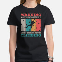 Mountaineering Shirt - Gifts for Climbers, Outdoorsy Mountain Men - Hiking Outfit, Clothes - Funny May Start Talking About Climbing Tee - Black, Women