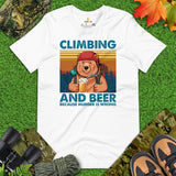 Mountaineering Shirt - Gifts for Rock Climbers, Hikers, Outdoorsy Men, Beer Lovers - Climbing And Beer Because Murder Is Wrong Tee - White