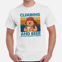 Mountaineering Shirt - Gifts for Rock Climbers, Hikers, Outdoorsy Men, Beer Lovers - Climbing And Beer Because Murder Is Wrong Tee - White, Men