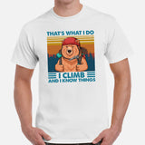 Mountaineering Shirt - Gifts for Rock Climbers, Hikers, Outdoorsy Men - Climbing, Hiking Outfit, Clothes - I Climb & I Know Things Tee - White, Men