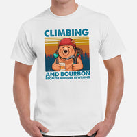 Mountaineering Shirt - Gifts for Rock Climbers, Hikers, Outdoorsy Men, Wine Lovers - Climbing And Bourbon Because Murder Is Wrong Tee - White, Men