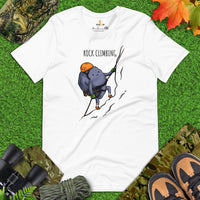 Mountaineering Shirt - Gifts for Rock Climbers, Hikers, Outdoorsy Mountain Men - Climbing Outfit, Clothes - Adorable Rock Climbing Tee - White