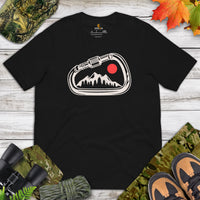 Mountaineering Shirt - Gifts for Rock Climbers, Hikers, Outdoorsy Mountain Men - Hiking Outfit, Clothes - Rock Climbing Carabiner Tee - Black