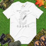 Mountaineering Shirt - Gifts for Rock Climbers, Hikers, Outdoorsy Mountain Men - Rock Climbing Carabiner Patent Tee - White