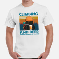 Mountaineering T-Shirt - Gifts for Rock Climbers, Hikers, Outdoorsy Men, Cat Lovers - Climbing And Beer Because Murder Is Wrong Tee - White, Men