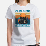 Mountaineering T-Shirt - Gifts for Rock Climbers, Hikers, Outdoorsy Men, Cat Lovers - Climbing And Bourbon Because Murder Is Wrong Tee - White, Women