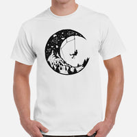Mountaineering T-Shirt - Gifts for Rock Climbers, Outdoorsy Men - Climbing Outfit, Clothes - Climb To The Moon Tee - White, Men