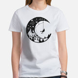 Mountaineering T-Shirt - Gifts for Rock Climbers, Outdoorsy Men - Climbing Outfit, Clothes - Climb To The Moon Tee - White, Women