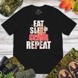 Mountaineering T-Shirt - Gifts for Rock Climbers, Outdoorsy Mountain Men - Climbing Outfit, Clothes - Funny Eat Sleep Climb Repeat Tee - Black