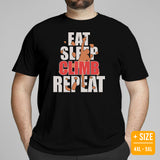 Mountaineering T-Shirt - Gifts for Rock Climbers, Outdoorsy Mountain Men - Climbing Outfit, Clothes - Funny Eat Sleep Climb Repeat Tee - Black, Plus Size