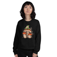 Mushroom & Frog Aesthetic Goblincore & Fairycore Sweatshirt - Cottagecore Mycology Pullover for Forager, Mushroom Hunter & Nature Lover