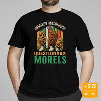 Camping & Hiking T-Shirt - Mushroom Shirt - Presents, Gift Ideas for Campers & Hikers, Nature Lovers - Amateur Mycologist Morel Fungi Shirt - Black, Large Size for Overweight