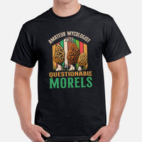 Camping & Hiking T-Shirt - Mushroom Shirt - Presents, Gift Ideas for Campers & Hikers, Nature Lovers - Amateur Mycologist Morel Fungi Shirt - Black, Men