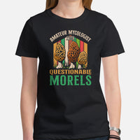 Camping & Hiking T-Shirt - Mushroom Shirt - Presents, Gift Ideas for Campers & Hikers, Nature Lovers - Amateur Mycologist Morel Fungi Shirt - Black, Women