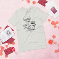 Mushroom & Snail Aesthetic Goblincore Shirt - Cottagecore, Forestcore Botanical Tee for Forager, Mushroom Hunter & Nature Enthusiast - Silver