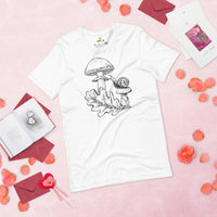 Mushroom & Snail Aesthetic Goblincore Shirt - Cottagecore, Forestcore Botanical Tee for Forager, Mushroom Hunter & Nature Enthusiast - White