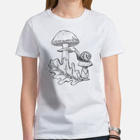 Mushroom & Snail Aesthetic Goblincore Shirt - Cottagecore, Forestcore Botanical Tee for Forager, Mushroom Hunter & Nature Enthusiast - White, Women