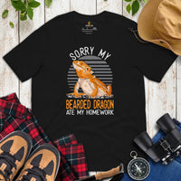 Camping Shirt - Bearded Dragon T-Shirt - Gifts for Outdoorsmen, Nature & Animal Lovers - Reptile Shirt - My Beardie Ate My Homework T-Shirt - Black