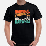 Narwhal, Unicorn Of The Sea T-Shirt - Gift for Narwhal, Sea Mammal Lovers & Environment Activists - Narwhal 80s Retro Aesthetic Shirt - Black, Men