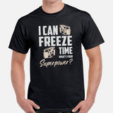 Nature Photographer T-Shirt - Photography Shirt Tee for Birdwatcher & Outdoorsy Birder - I Can Freeze Time What's Your Superpower Shirt - Black, Men