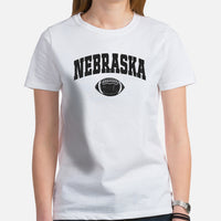 Nebraska T-Shirt - Football Tee - Game Day Shirt - Vintage Football Shirt - Gift for Football Fan & Lover - Nebraska Football T-Shirt - White, Women