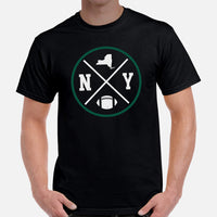 New York Football Emblem Fanatic Vintage Graphic T-Shirt - Game Day Tee - Retro Style, Ideal Gifts for Him & Her, Football Fans - Black, Men