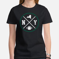 New York Football Emblem Fanatic Vintage Graphic T-Shirt - Game Day Tee - Retro Style, Ideal Gifts for Him & Her, Football Fans - Black, Women
