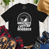 Obsessive Cheetah Disorder T-Shirt - Panthera, Felid, Feline, Wild Big Cats Shirt - Gift for Safari Animal Lovers - Team Mascot Shirt - Black