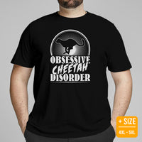 Obsessive Cheetah Disorder T-Shirt - Panthera, Felid, Feline, Wild Big Cats Shirt - Gift for Safari Animal Lovers - Team Mascot Shirt - Black, Plus Size