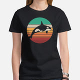 Orca Whale Retro Aesthetic T-Shirt - Sea Mammal, Marine Biology & Conservation Shirt - Gift for Whale Lovers, Environment Activists - Black, Women