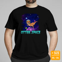 Otter Space T-Shirt: Embark on Cosmic Adventures with Adorable Astronaut Otter - Cosmonaut Mustalid Tee - Gift for Otter & Space Lovers - Black, Plus Size