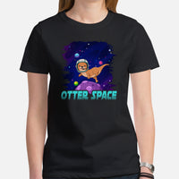Otter Space T-Shirt: Embark on Cosmic Adventures with Adorable Astronaut Otter - Cosmonaut Mustalid Tee - Gift for Otter & Space Lovers - Black, Women