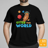 Otter This World T-Shirt - Mustalid Astronaut Shirt - Cosmonaut Marine Mustaline Mammal Tee - Gift for Mustalidae, Otter & Space Lovers - Black, Plus Size