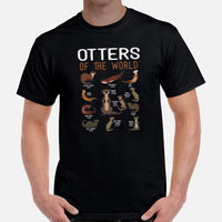 Otters Of The World T-Shirt - Mustalid Shirt - Marine Mustaline Mammal Shirt - Ideal Gift for Mustalidae, Otter Lovers - Zoology Tee - Black, Men