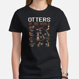 Otters Of The World T-Shirt - Mustalid Shirt - Marine Mustaline Mammal Shirt - Ideal Gift for Mustalidae, Otter Lovers - Zoology Tee - Black, Women