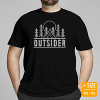 Outsider Adventure Awaits T-Shirt | Campsite Vibes, Campfire & Happy Camper Tee for Glamping Lovers & Wilderness Nature Enthusiasts - Black, Plus Size