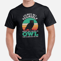 Camping T-Shirt - Presents, Gift Ideas for Bird & Nature Lovers, Birdwatchers, Birders - Woodsy Owl Tee Shirt - Always Be Yourself T-Shirt - Black, Men