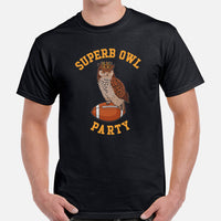 Owl Aesthetic T-Shirt- Superb Owl Football Party Shirt - Cottagecore Granola Tee for Outdoorsy Birder, Birdwatcher, Football Lovers - Black, Men